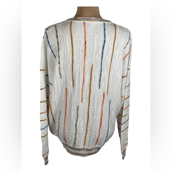 Montechiaro Multicolor Knit Striped V-Neck Men’s Sweater Large - Picture 2 of 9